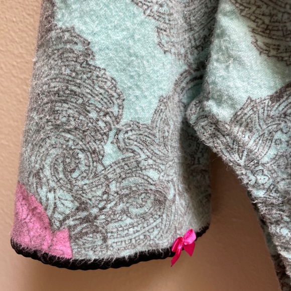 Betsey Johnson Pajama Set Youth S Blue Pink Floral Button Up Drawstring Pants - Picture 5 of 7